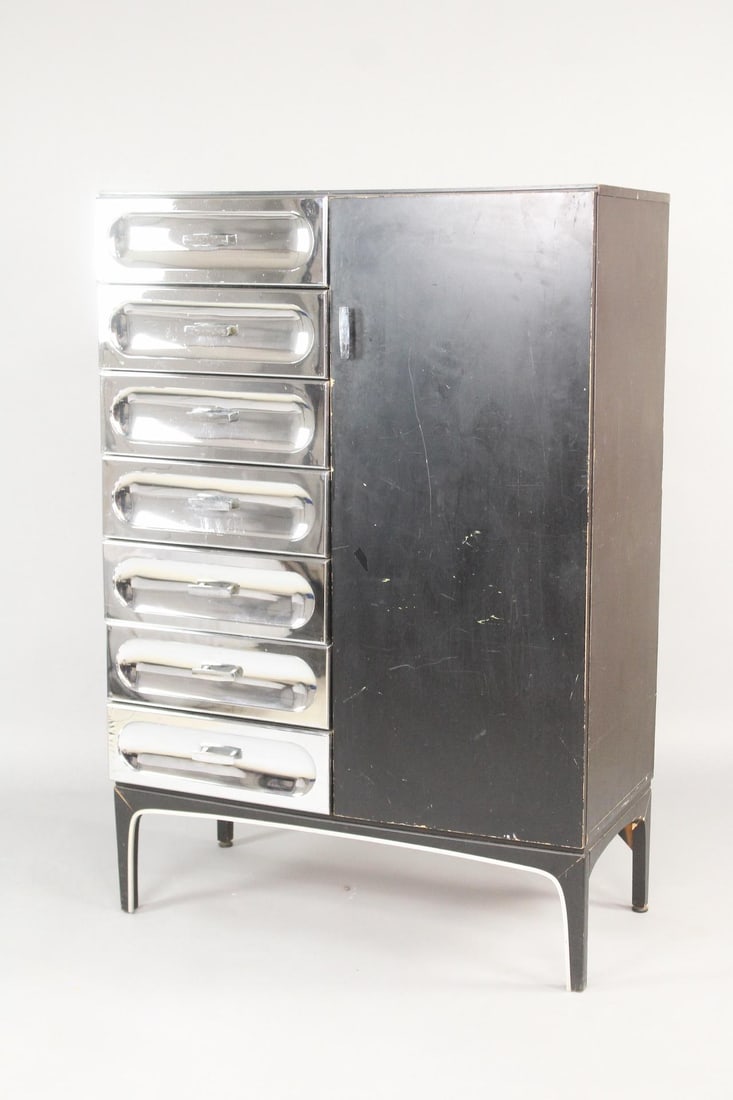 Space Age Black & Chrome Wardrobe Chest of Drawers by Henri Vallieres Style of Raymond Loewy (1 of 11)