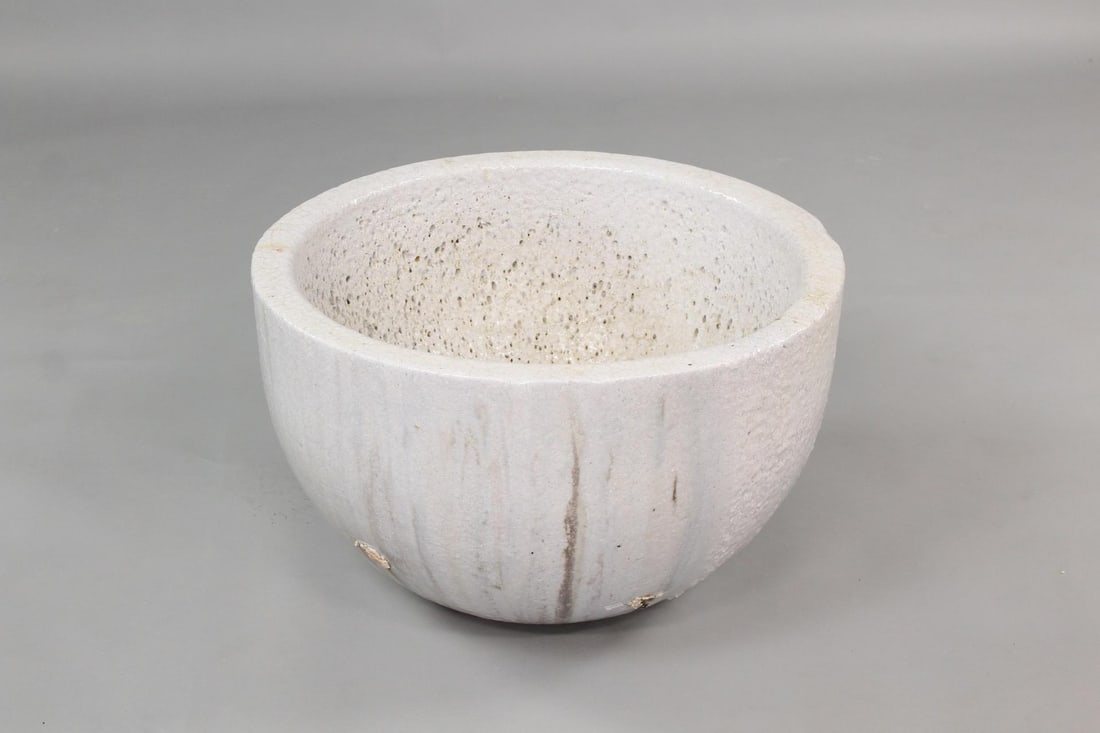 Large Industrial White Ceramic Crucible, Planter, Mid Century Modern (1 of 6)