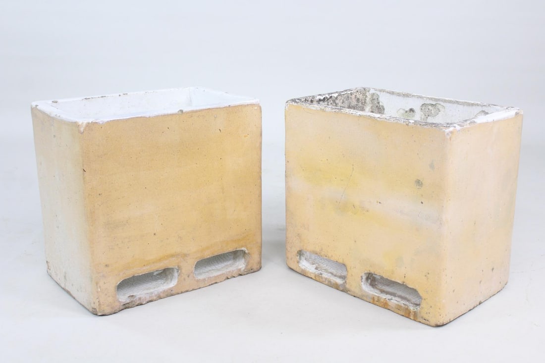 Pair of Minimalist Glazed Stoneware Rectangular Vessel Garden Planters (1 of 10)
