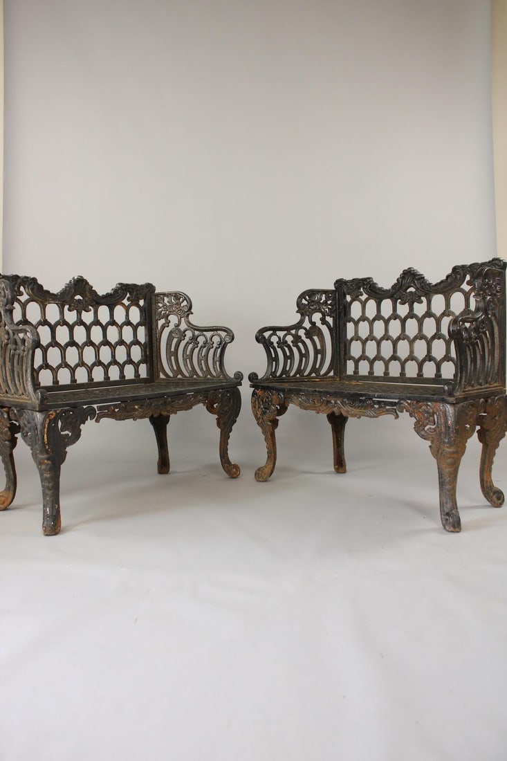 Pair of Cast Iron Gothic Garden Benches (1 of 19)