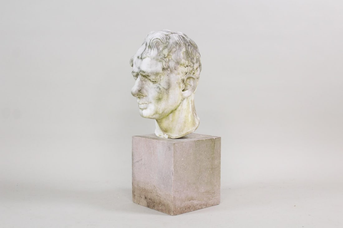 Neoclassical Marble Bust of Man's Head on Base, Roman Style (1 of 9)