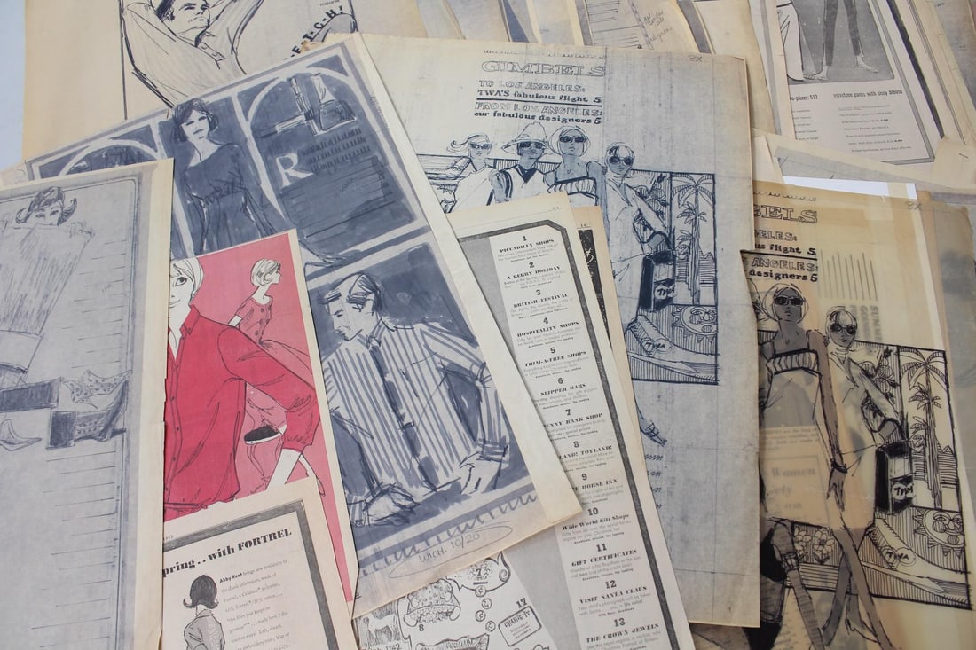 Lot of 100+ Mid-Century Modern Fashion Illustrations, Drawings (1 of 15)