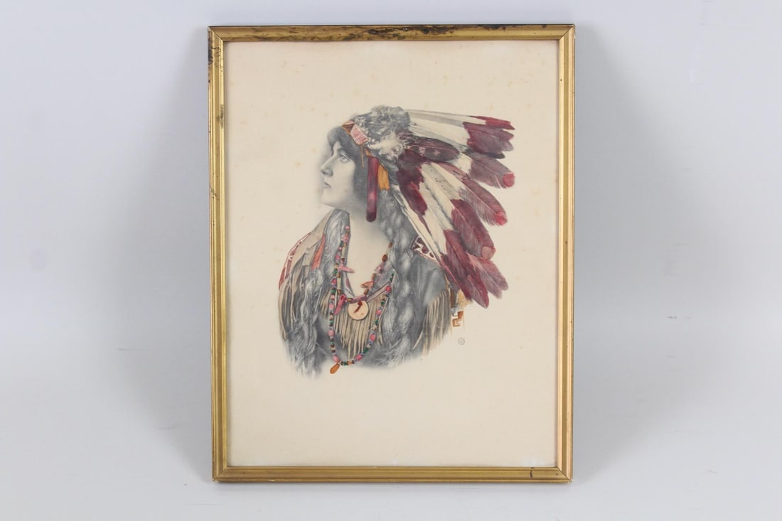 Hand Colored Portrait of Woman in Native American Headdress, S. Bergman (1 of 8)
