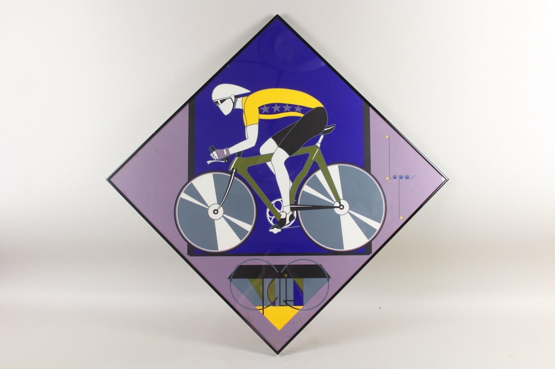 Framed Charles Lepas 'Cycling' Serigraph Poster (1 of 11)