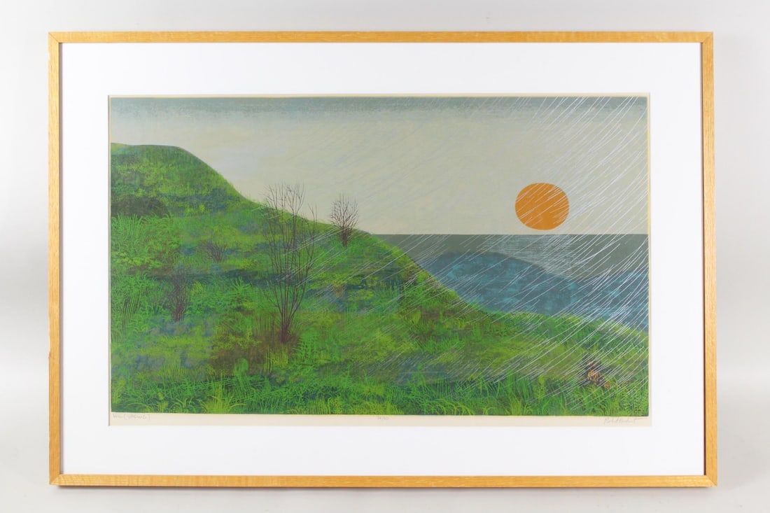 Robert Burkert Serigraph "Hill-Spring": Robert Burkert Serigraph "Hill-Spring". Pencil signed and numbered 24/30 in the lower margin by the artist Robert Burkert (American b. 1930.) In a wooden frame. From the collection of a prominent US C