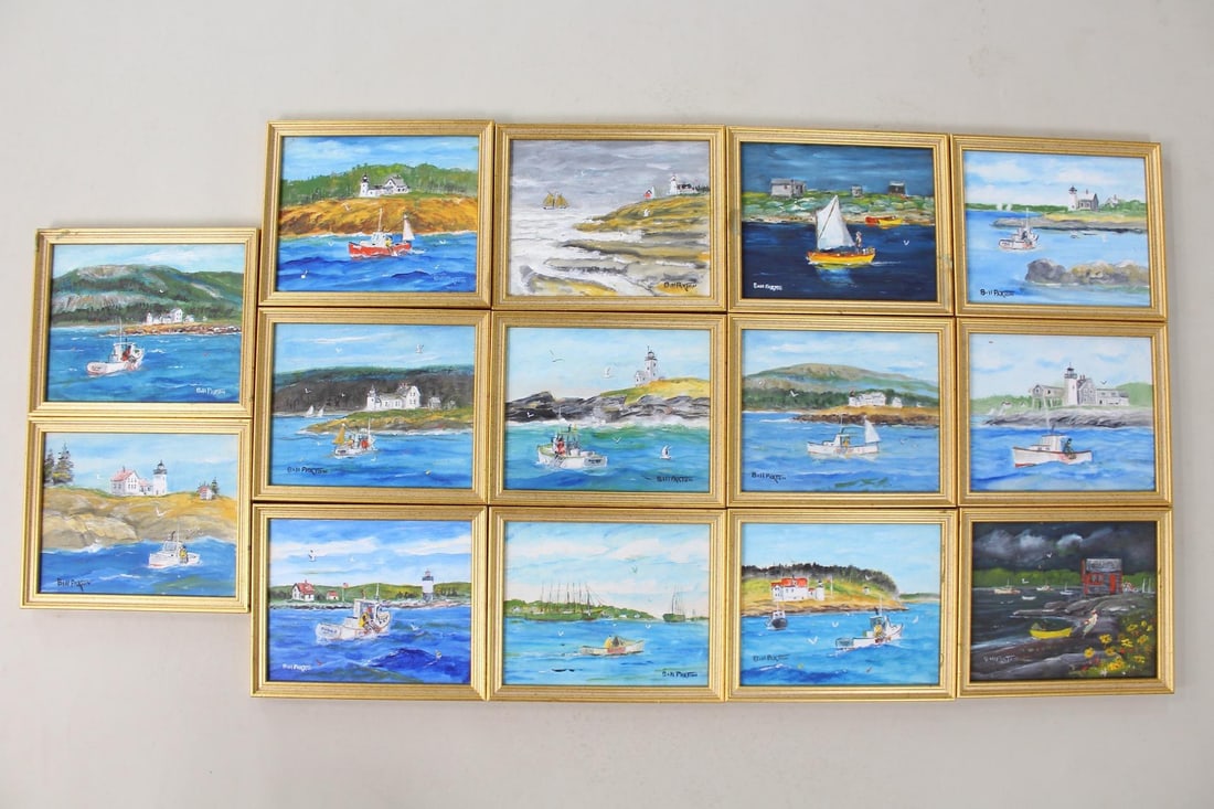 Lot of 14 Bill Paxton Maine Coast Nautical Paintings (1 of 18)