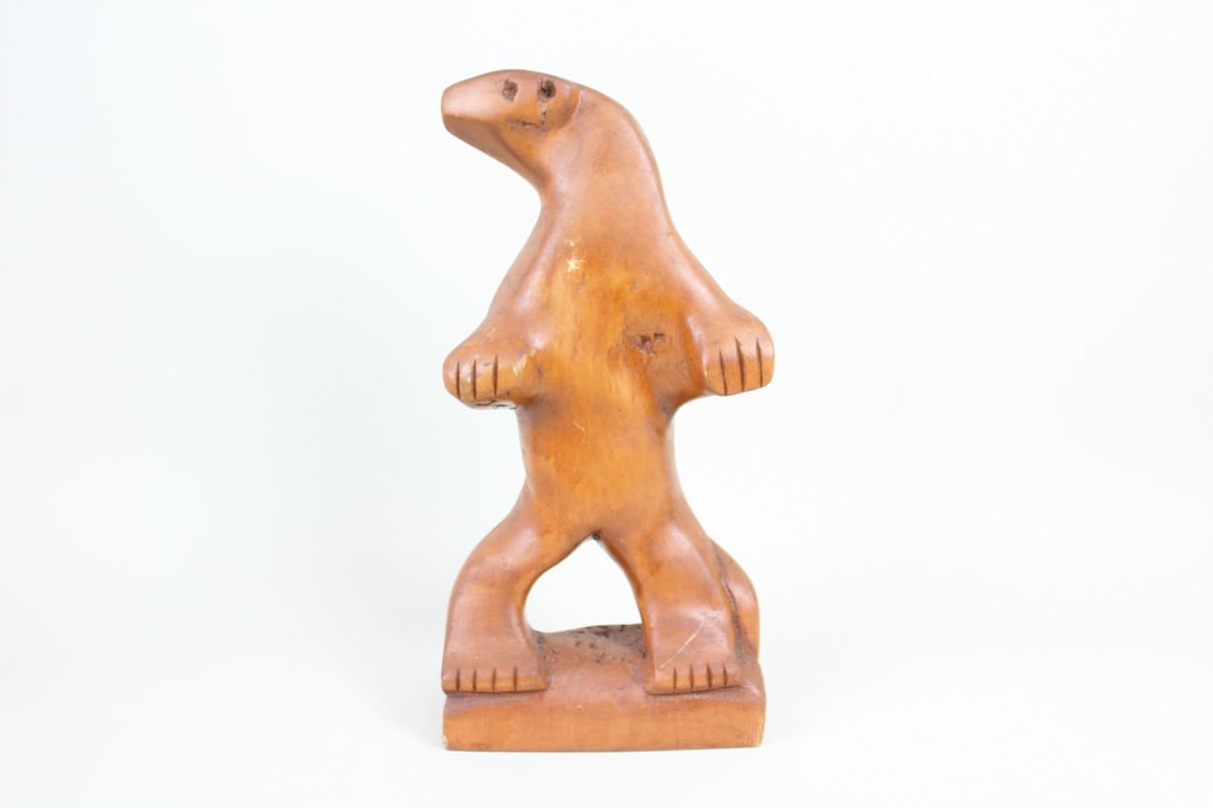 Carved Wood Polar Bear Sculpture, Signed Curtin (1 of 9)