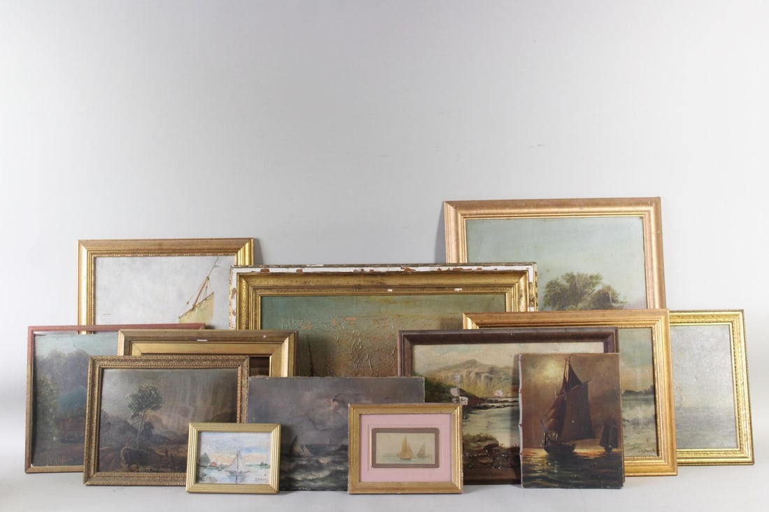 Lot of 13 Framed Nautical Sailboat Paintings, incl. Hudson River School (1 of 19)