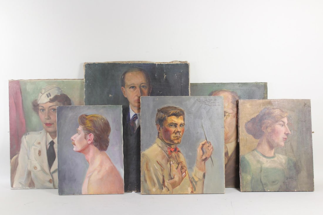 Lot of 6 Large 20th C Portrait Paintings, incl. Richard Lofton (1 of 18)