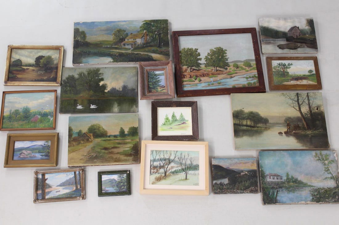 Collection of 17 Small Landscape Paintings, incl. Hudson River School Style (1 of 15)