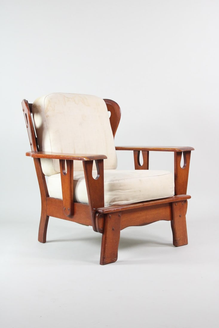 Cushman Style Maple Wingback Chair with Carved Hearts (1 of 11)