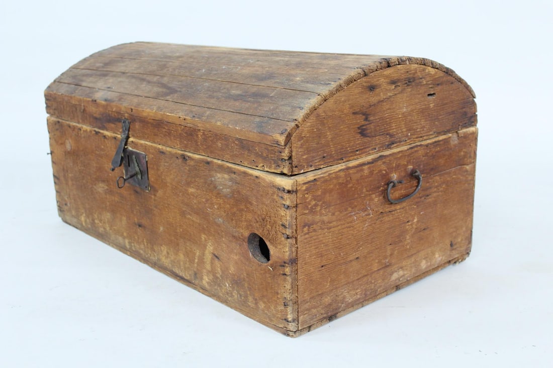 Primitive Antique Dome Top Wooden Trunk (1 of 12)