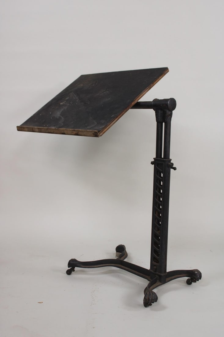 Victorian Cast Iron & Wood Adjustable Drafting Table Stand on Claw Feet (1 of 16)