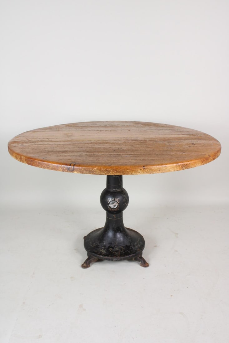 Industrial Cast Iron & Butcher Block Pub Table, Globe Slicing Machine Base (1 of 11)