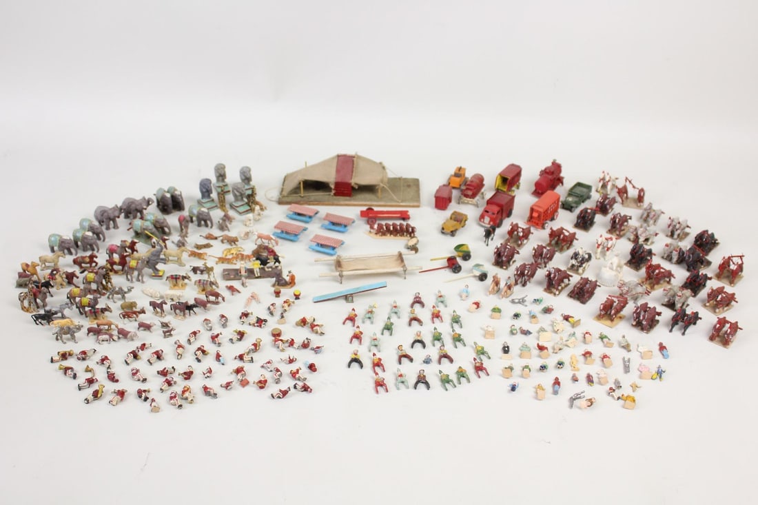 Large Lot of Painted Cast Metal Toy Figurines in Display Case, Animals & People (1 of 20)