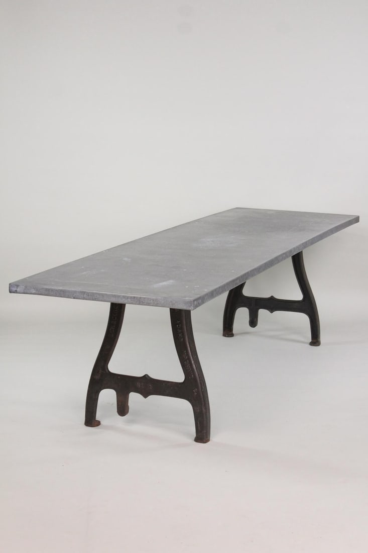 Custom 9.5 Ft Farm Table with Industrial Iron Base & Zinc Top, Stissing Design (1 of 12)