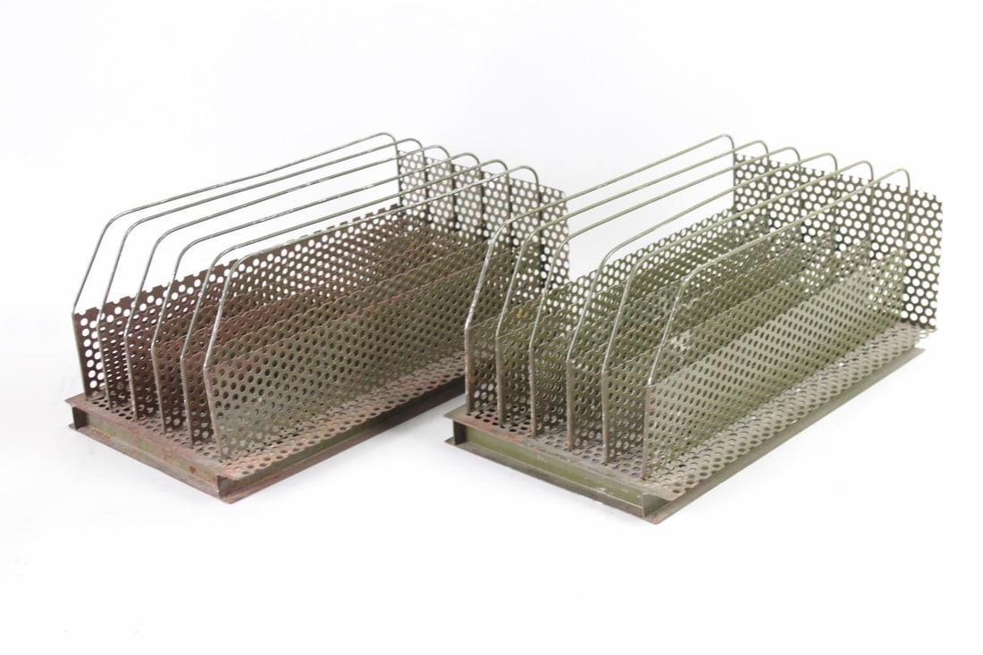 Pair of Industrial Green Perforated Metal File Organizers (1 of 12)