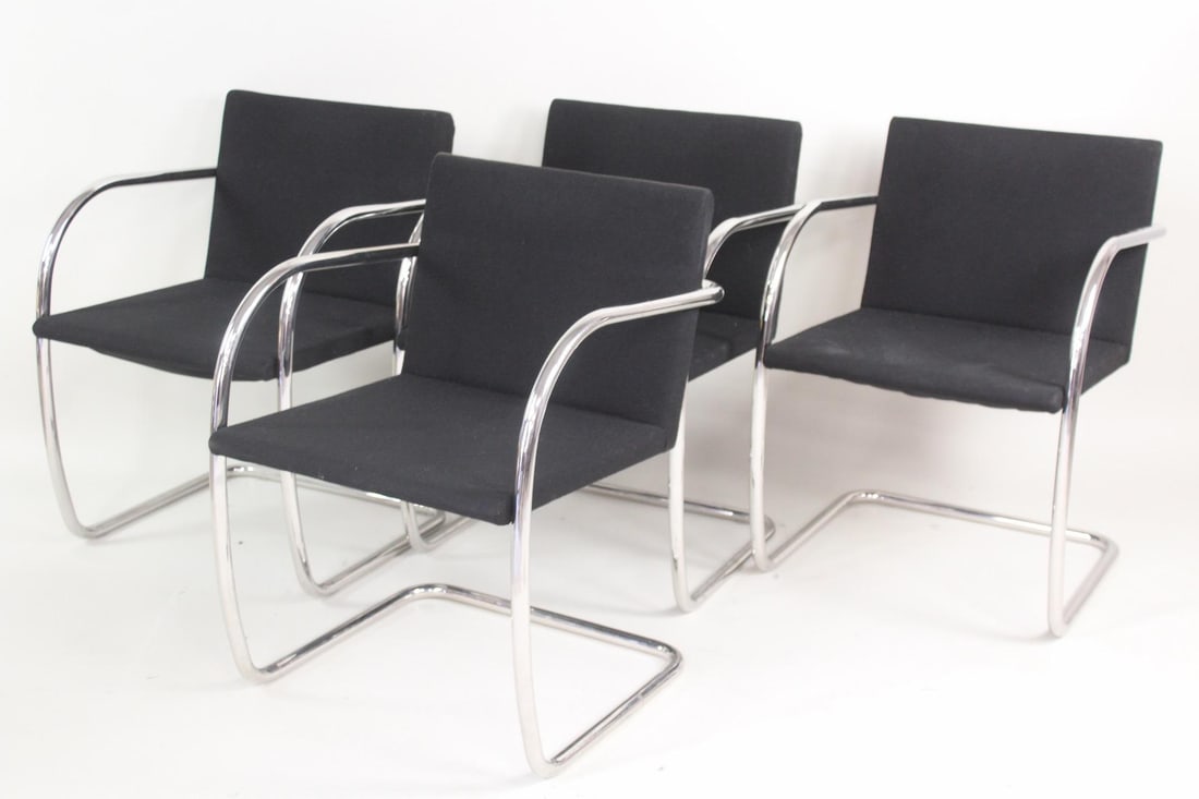 Set of 4 Brno Black Fabric Tubular Dining Chairs by Knoll, 2 of 2 (1 of 9)