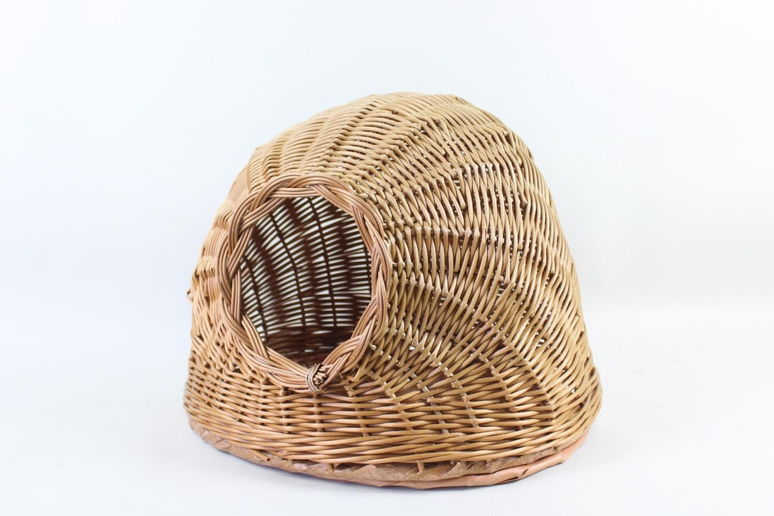 Mid Century Modern Wicker Basket Cat Hideaway Bed (1 of 9)