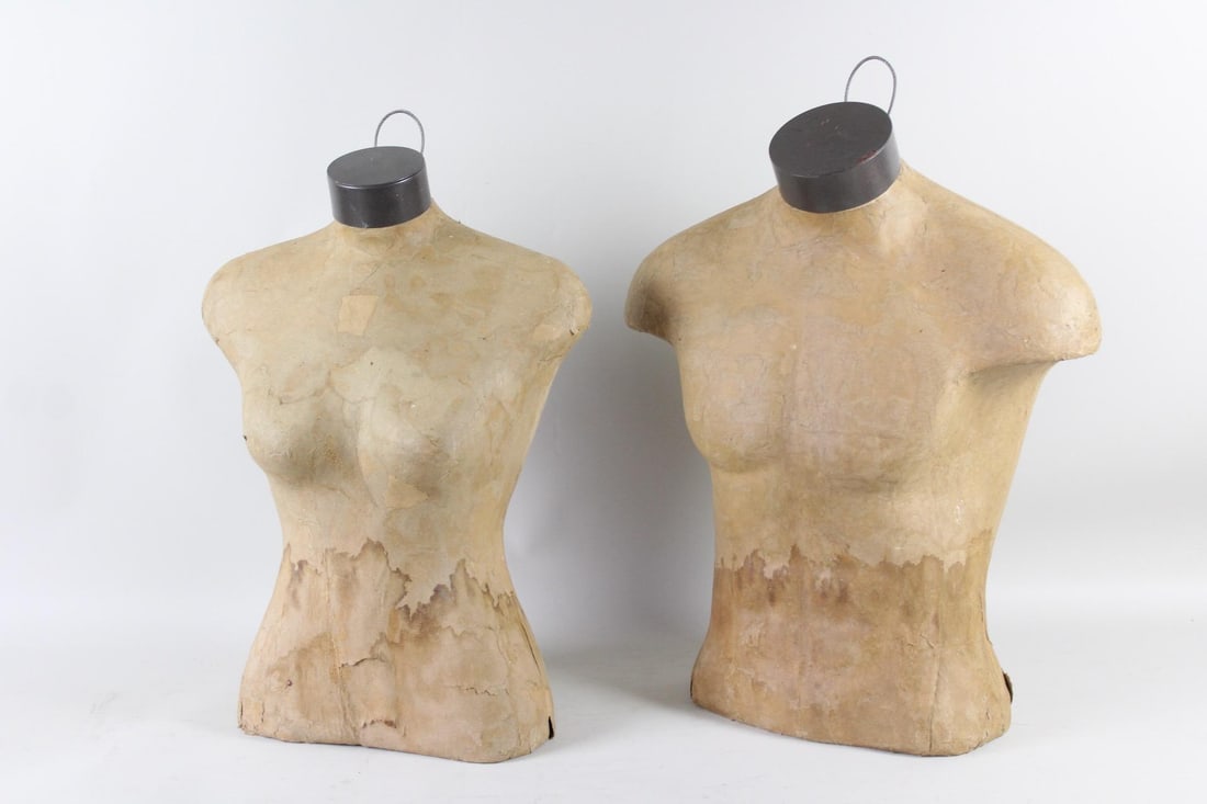 Pair of Papier Mache Torso Mannequins, Male & Female (1 of 13)