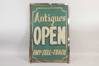 Framed Double-Sided Hand Painted "Antiques Open" Shop Trade Sign