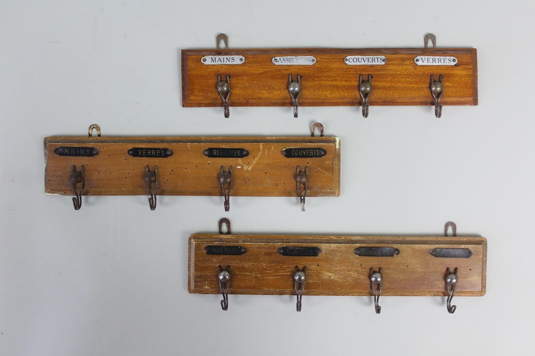 Set of 3 French Hospitality Plaques with Key Hooks, Hotel Kitchen (1 of 6)
