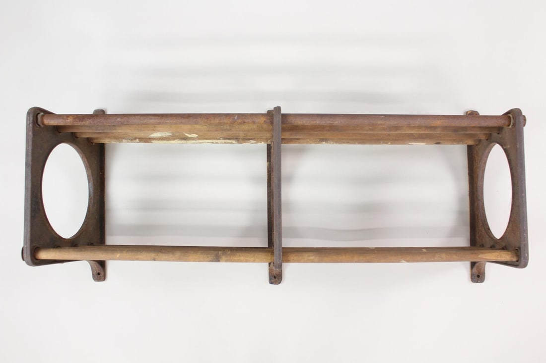 Industrial Cast Iron Overhead Rack, Coat & Hat Storage Shelf, W. L. Evans Vanishing Door (1 of 9)