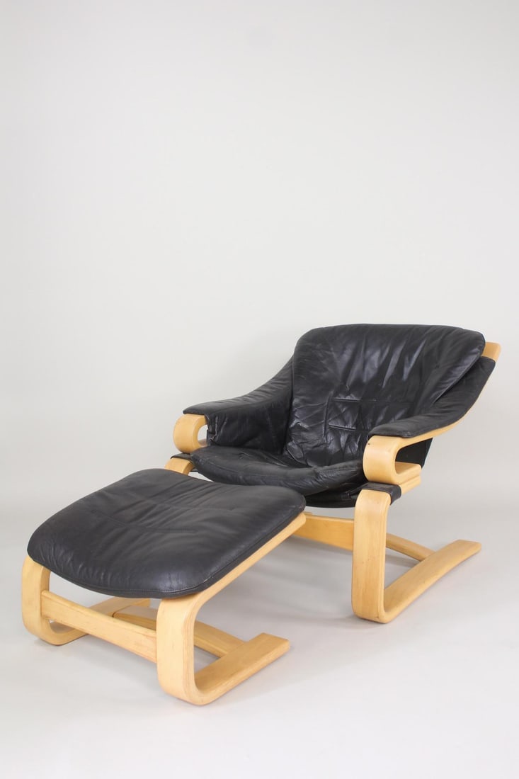 Mid-Century Danish Modern "Apollo" Leather Chair & Ottoman, Skippers Mobler (1 of 13)