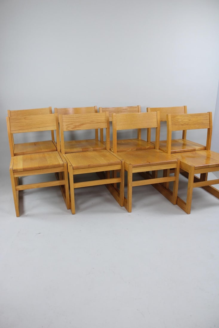 Set of 8 Kernan Oak Minimalist Modern Library Chairs, 2 of 4 (1 of 15)