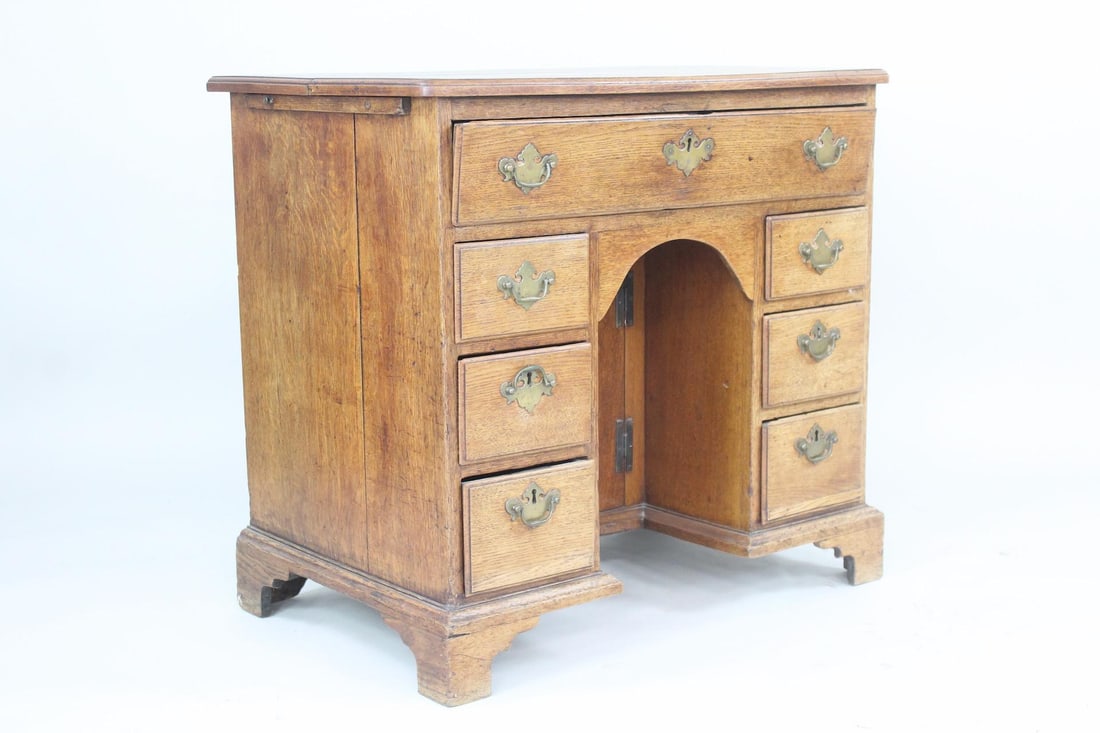 Georgian Wood & Brass Kneehole Desk with Hidden Compartments (1 of 7)