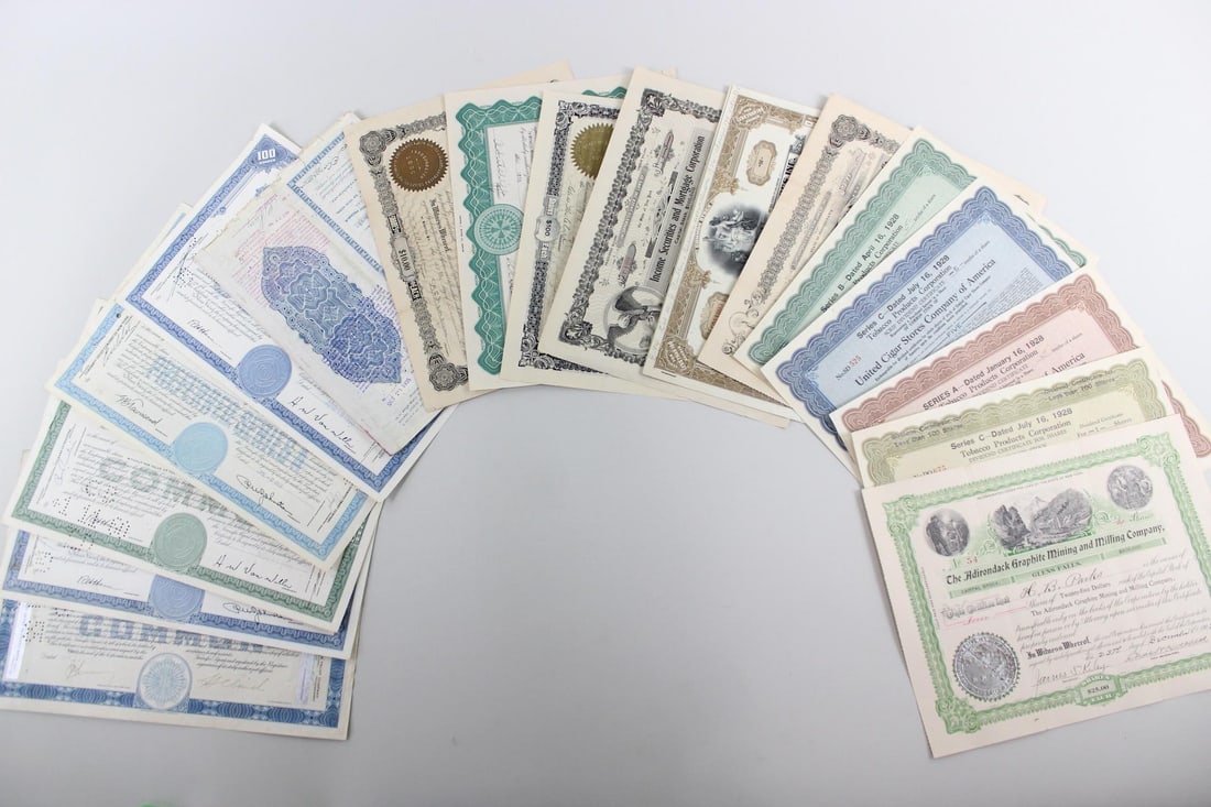 Lot of 17 Company Stock and Bond Certificates, Railroad, Mining, Cigar (1 of 15)