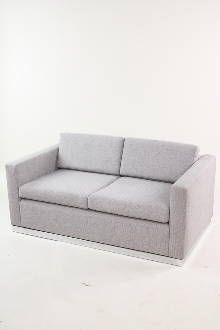 Cubist Mid-Century Modern Upholstered Sofa with Chrome Base, Milo Baughman Style (1 of 9)