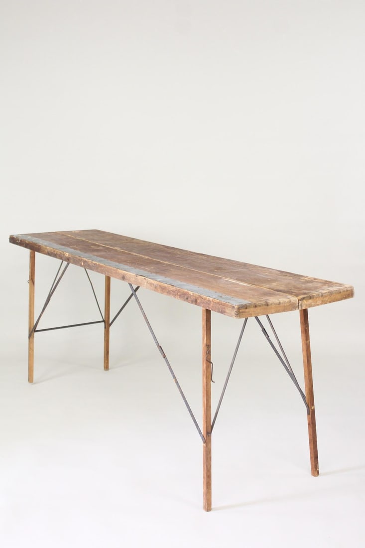 Primitive Wood & Metal Folding Wallpaper Table, Industrial (1 of 10)