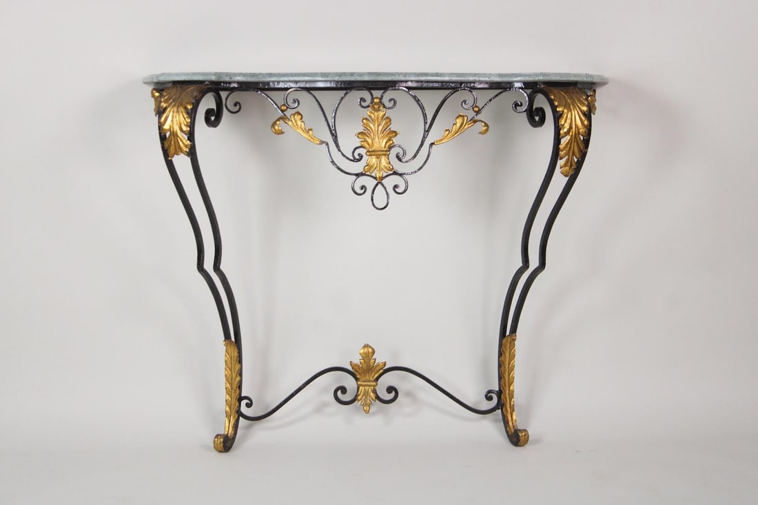 Louis XV Style Gilded Wrought Iron & Marble Console Table (1 of 11)