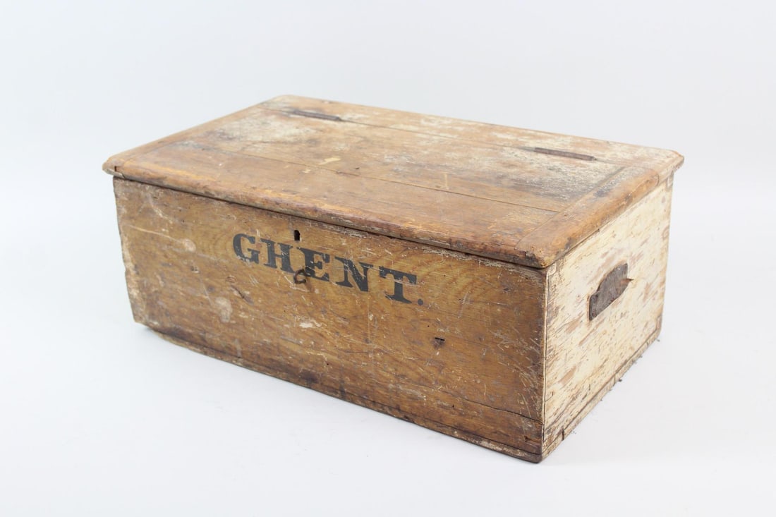 Primitive Wooden Storage Box Painted "Ghent" Columbia County, NY (1 of 8)