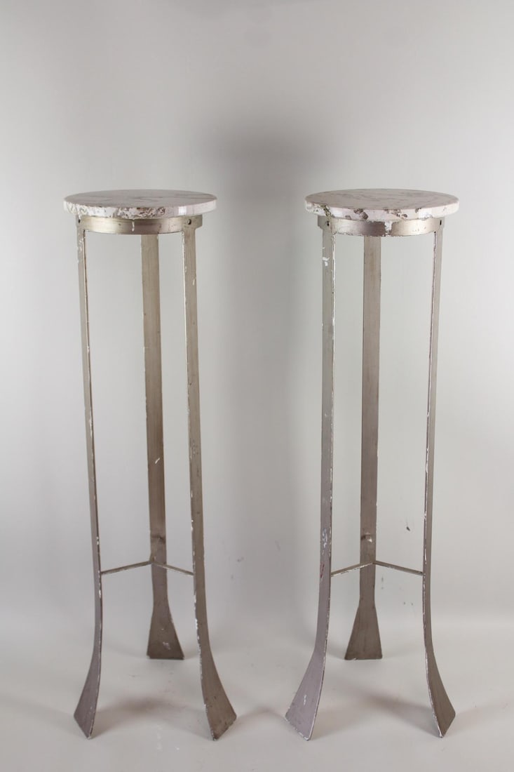 Pair of Art Deco Elongated Marble Top Plant Stands (1 of 7)