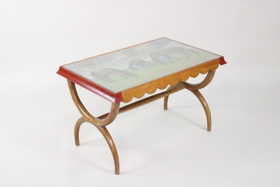Bentwood Paolo Buffa Style Coffee Table, Horse Painting Top (1 of 10)