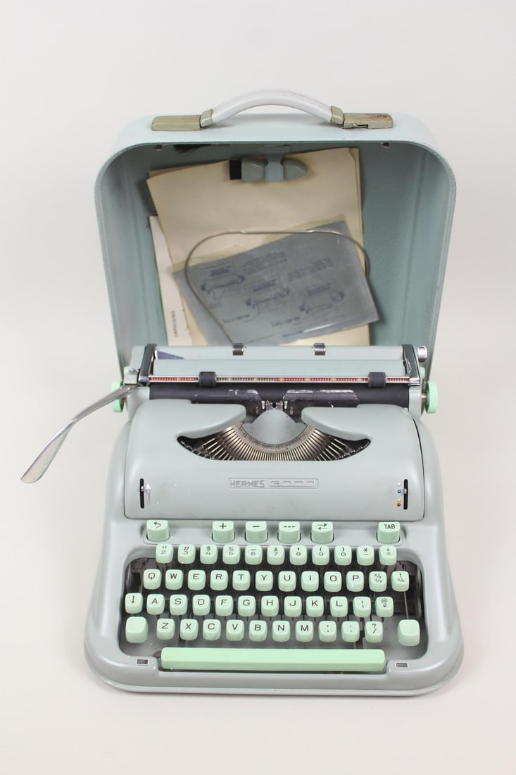 Mid-Century Modern Hermes 3000 Portable Typewriter with Case (1 of 12)
