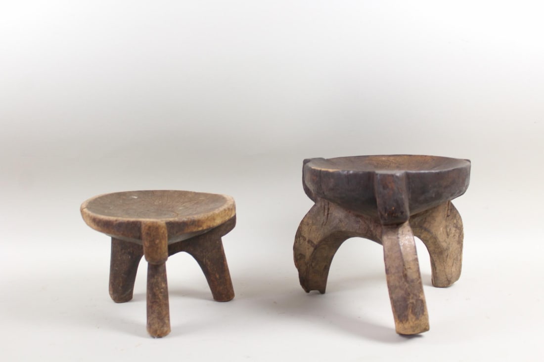 Pair of African 3-Legged Wood Milk Stools, Hehe Gogo, Tanzania (1 of 10)