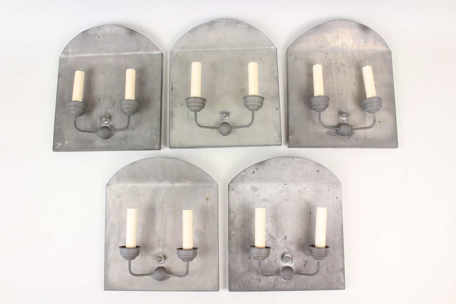 Set of 5 Pewter Authentic Designs Chessington Double Wall Sconces (1 of 8)