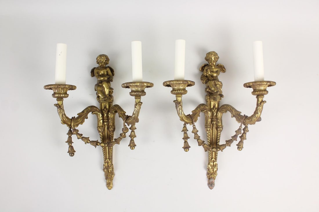 Pair of Electrified Louis XVI Style Gilded Wall Candelabras (1 of 11)