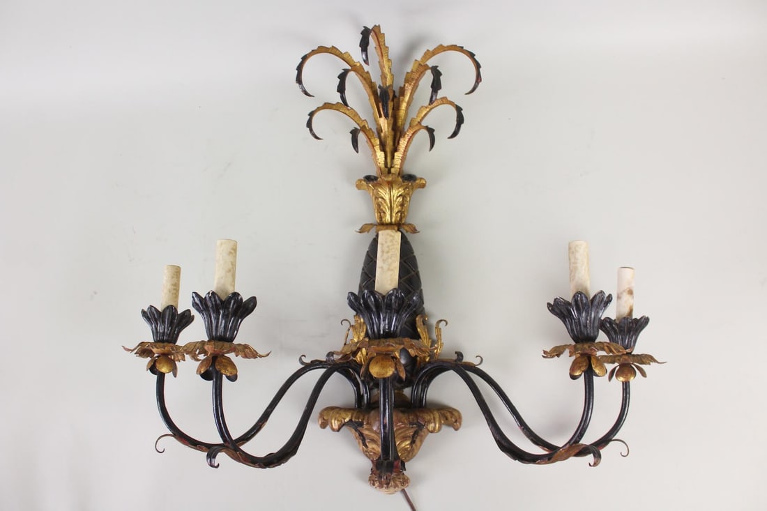 Hollywood Regency Black & Gold Pineapple Light Fixture (1 of 10)