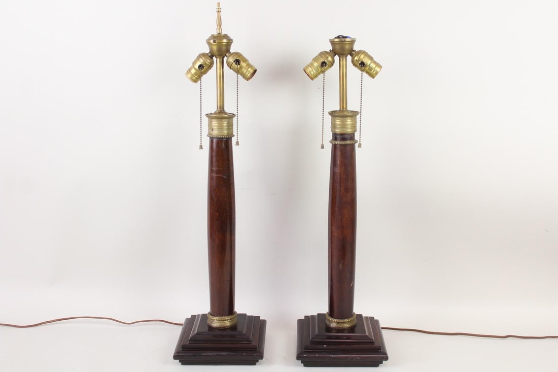 Pair of Neoclassical Federal Style Wood & Brass Lamps, Grape Vine Pattern (1 of 12)