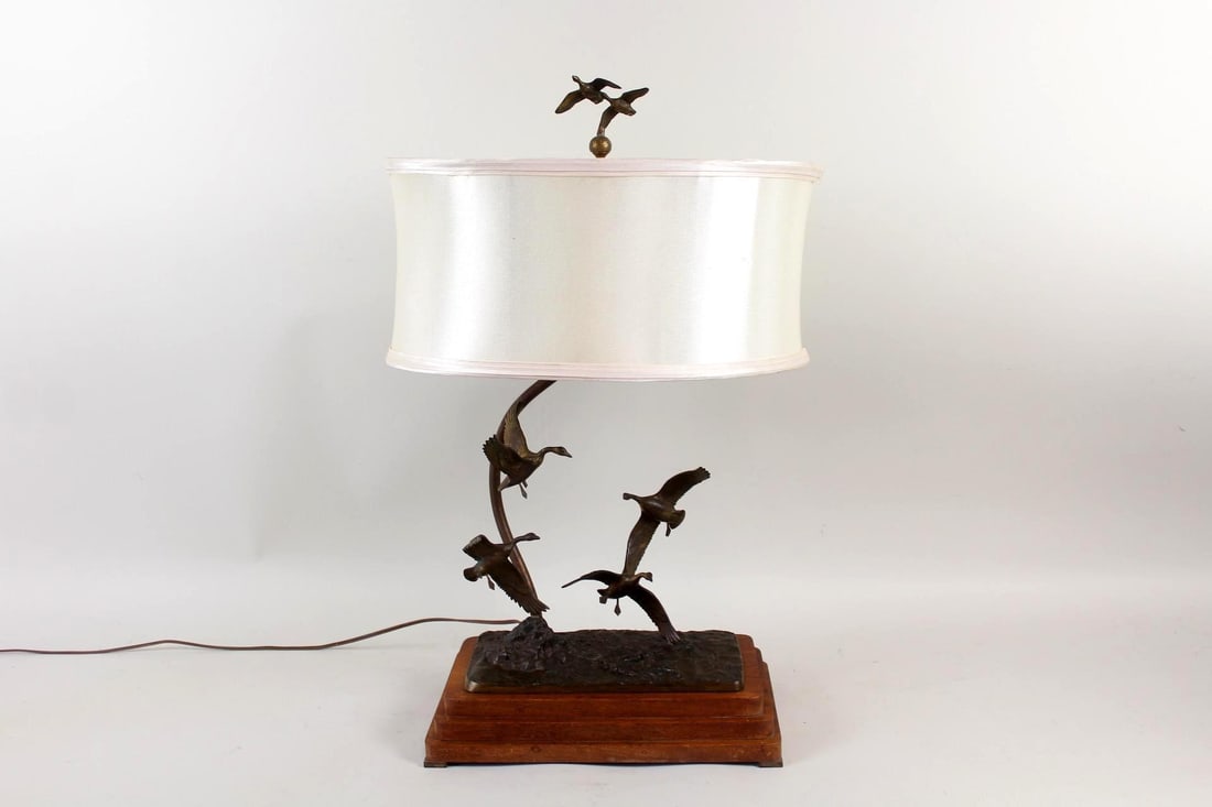 Signed Bronze Flying Geese Table Lamp, John F. Hansen (1 of 10)