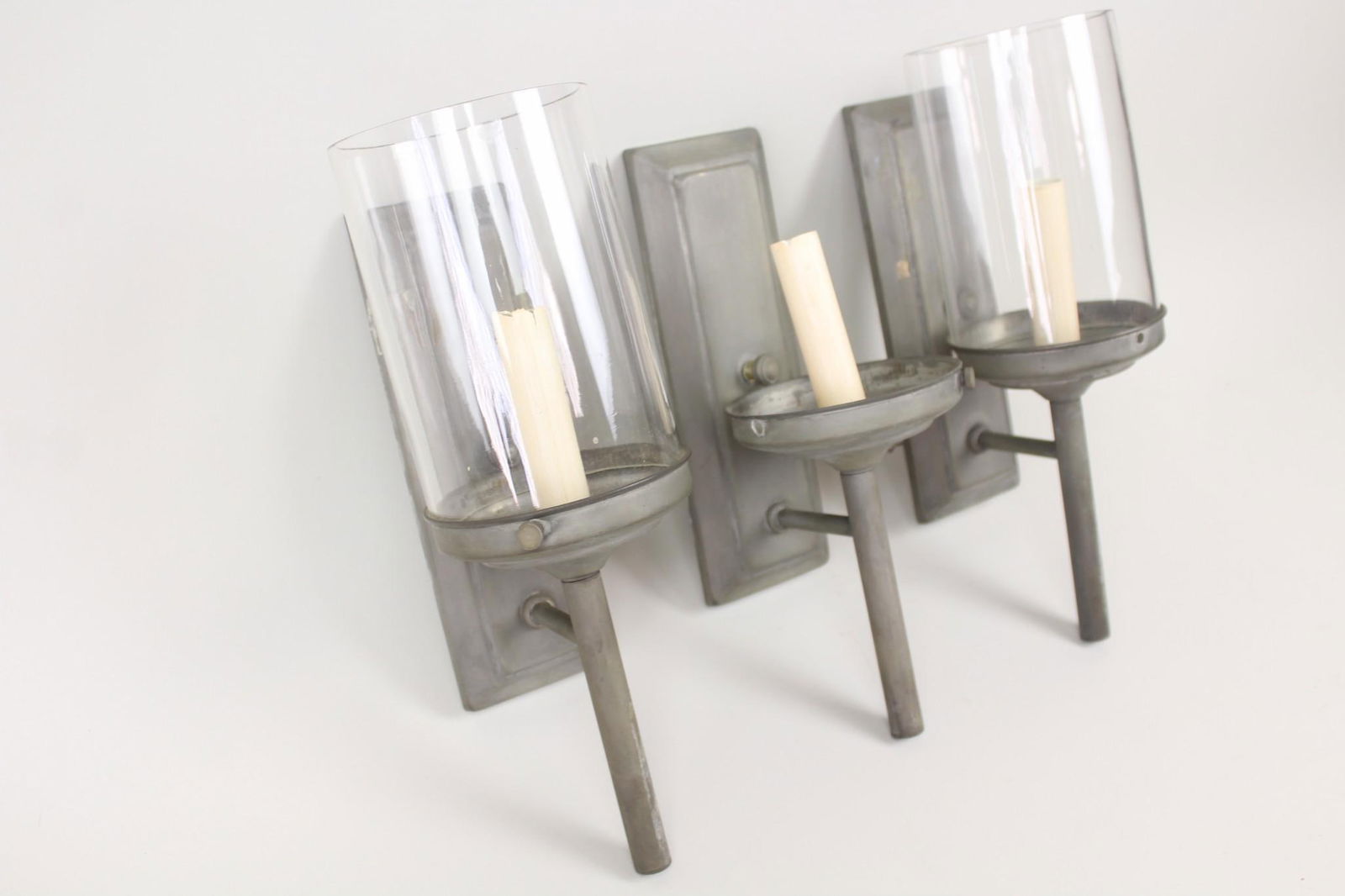 Set of 3 Pewter Authentic Designs Faux Candle Wall Sconces (1 of 10)