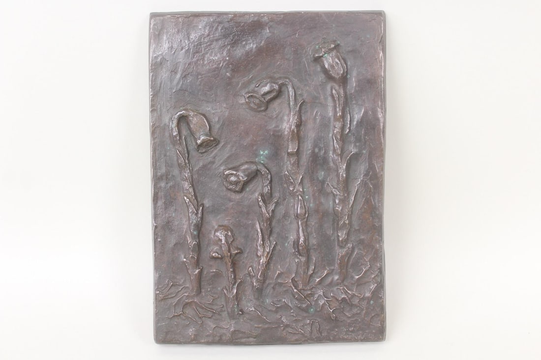 Art Nouveau Bronze Ghost Pipes Floral Wall Plaque, Signed (1 of 8)