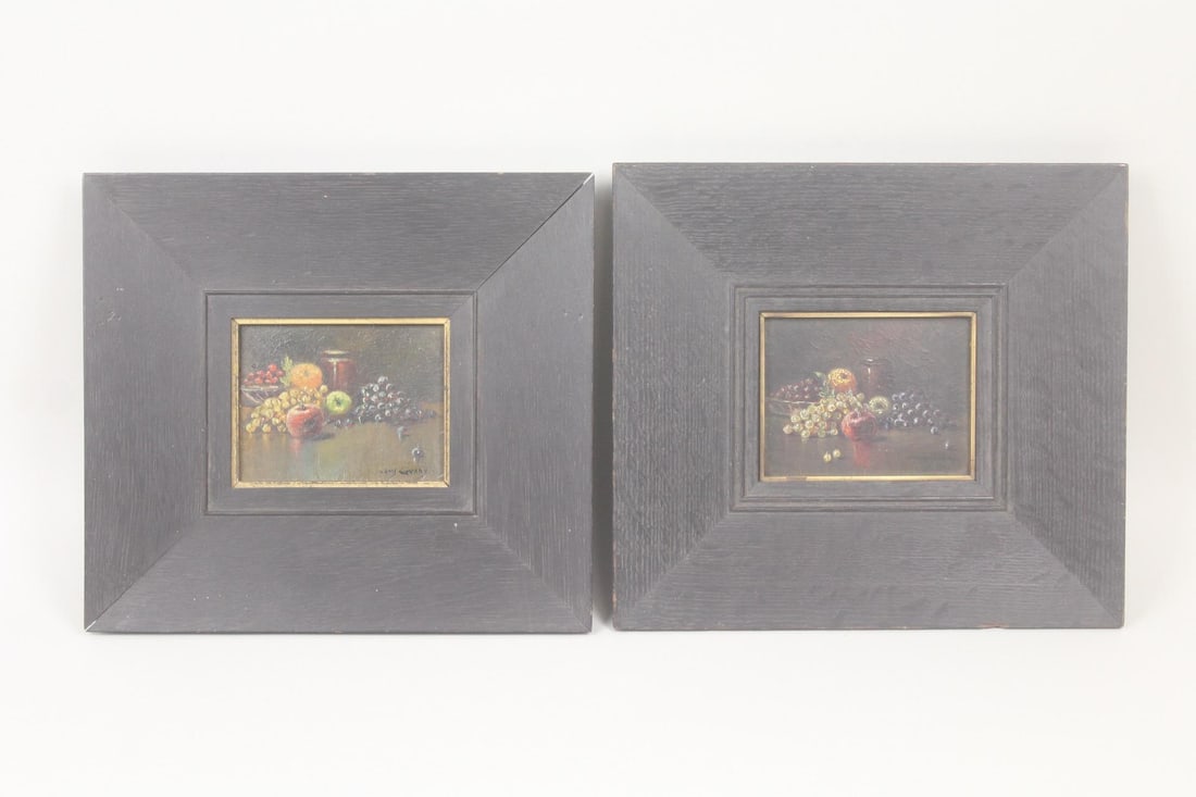 Pair of Miniature Still Life Paintings in Ebonized Frames, Wiliam Gurry 1907 (1 of 10)