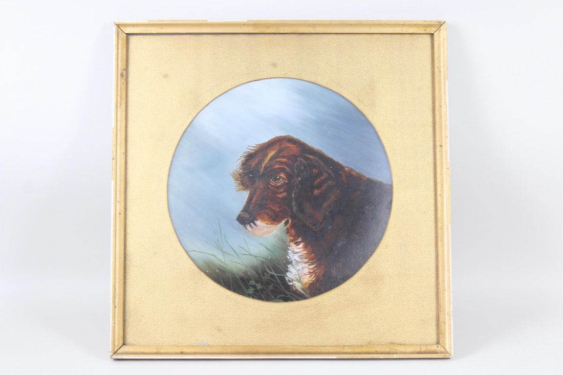 Gold Framed Painting on Plate of Irish Red Setter Dog (1 of 11)