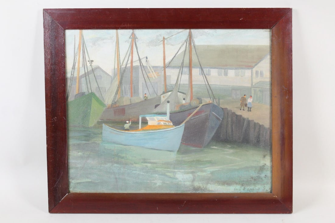 Signed Painting of Fishing Boats in Harbor, Gloucester (1 of 8)