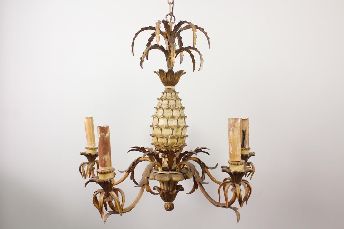 Hollywood Regency Pineapple Wood & Tole Chandelier (1 of 9)